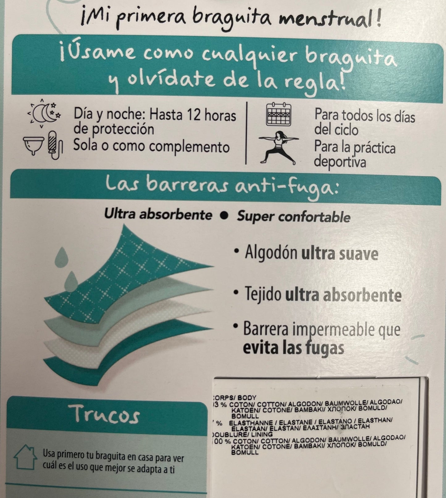 Braga absorbente lavable